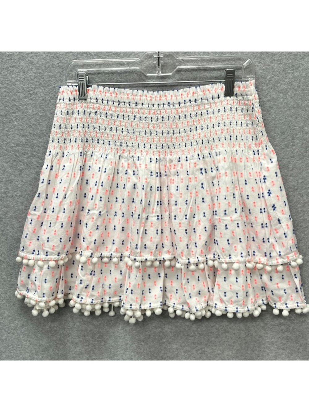 Lilly Pulitzer Ethenia Mini Skirt Resort White Medium Neon Gauzy Tiered Pom Pom